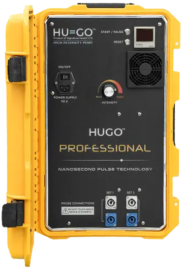 Hugo Professional control unit, front panel with intensity dial and probe connections